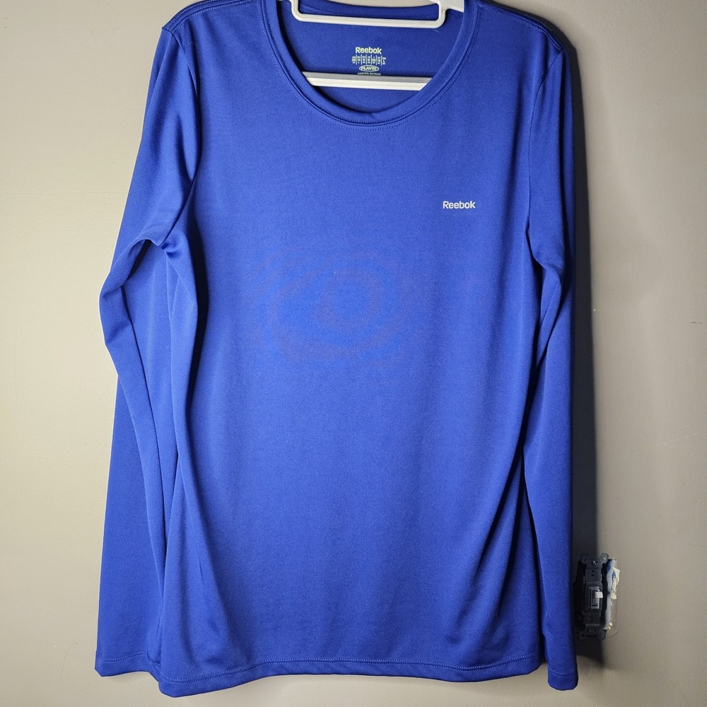 Reebok PlayDry Men's L Blue Breathable Long Sleeve Crew Neck Polyester Tee